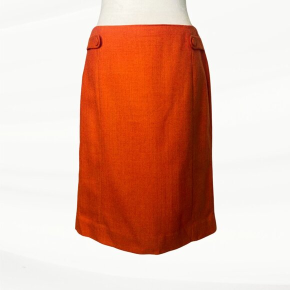 J. Crew Dresses & Skirts - J. Crew Burnt Orange, Herringbone, Midi, Wool Skirt w/ Decorative Buttons, Sz 4